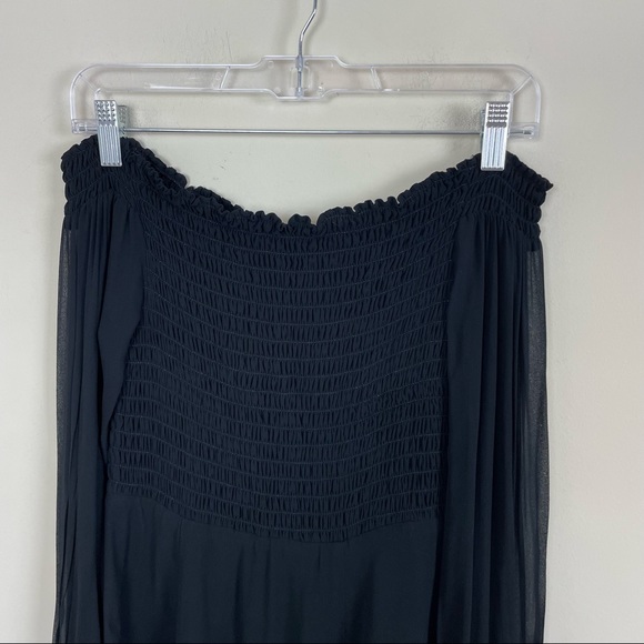 Reformation Honor Black Smocked Bodice Off Shoulder Dress Size 2 - Picture 3 of 9